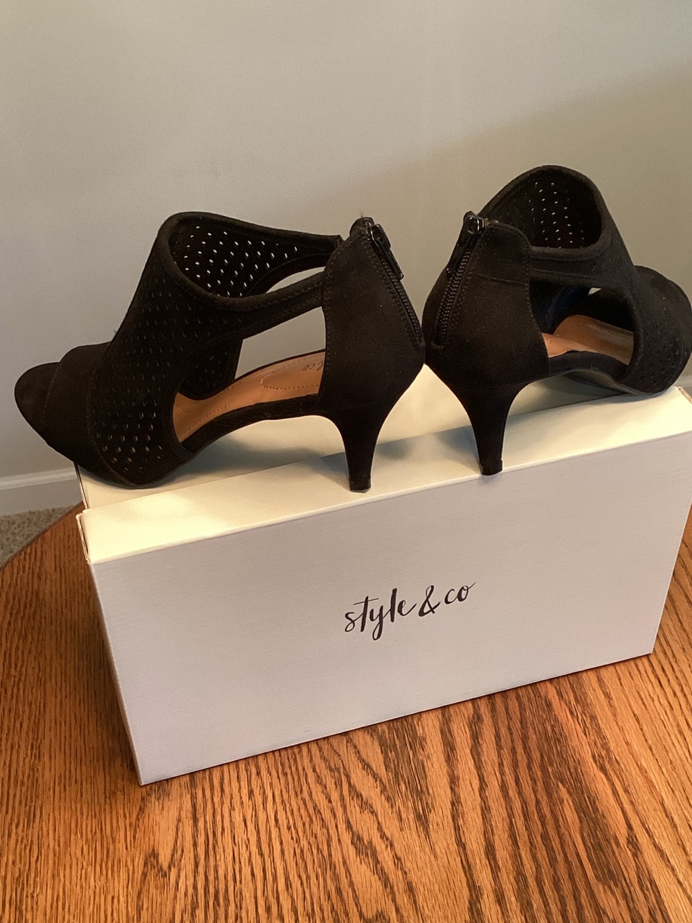 Style & Co. Black Perforated Peep-Toe Kitten Heel Sandals - Picture 2 of 2